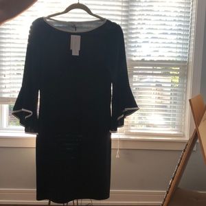 Black Dress With Bell Sleeves and white detail